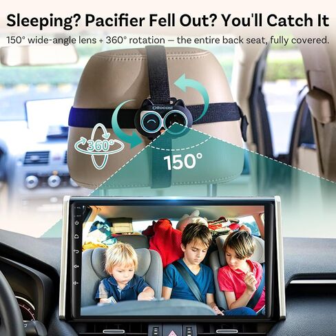 OTTOCAST Cabin Care 2-in-1 Baby Car Camera & Wireless CarPlay Adapter, 1080P Rear Seat View on Car Screen, No Extra Screen, No-Glow Night Vision, 150° Wide Angle, Easy Install, No Android Support in Kuwait