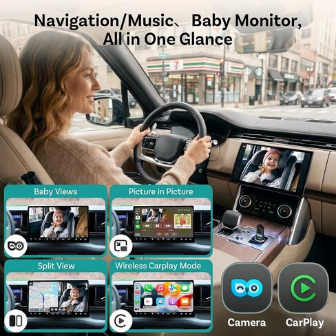 OTTOCAST Cabin Care 2-in-1 Baby Car Camera & Wireless CarPlay Adapter, 1080P Rear Seat View on Car Screen, No Extra Screen, No-Glow Night Vision, 150° Wide Angle, Easy Install, No Android Support in Kuwait