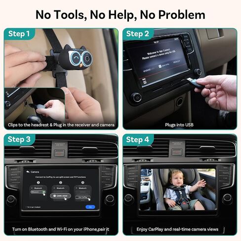 OTTOCAST Cabin Care 2-in-1 Baby Car Camera & Wireless CarPlay Adapter, 1080P Rear Seat View on Car Screen, No Extra Screen, No-Glow Night Vision, 150° Wide Angle, Easy Install, No Android Support in Kuwait