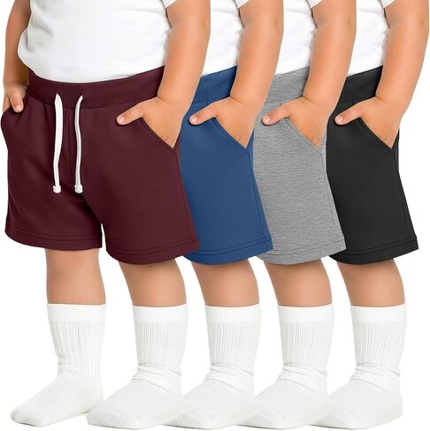 4 Pack Toddler Boys Shorts Baby Athletic Bermuda Shorts Toddler Casual Summer Soft Drawstring Clothes with Pockets in Kuwait