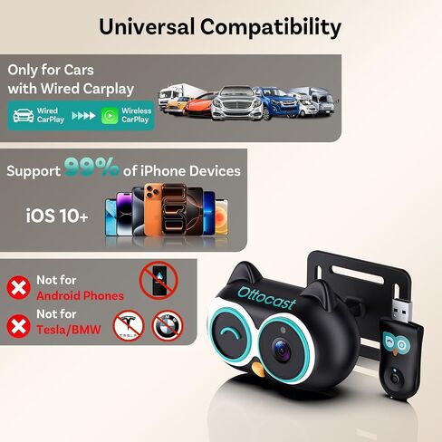 OTTOCAST Cabin Care 2-in-1 Baby Car Camera & Wireless CarPlay Adapter, 1080P Rear Seat View on Car Screen, No Extra Screen, No-Glow Night Vision, 150° Wide Angle, Easy Install, No Android Support in Kuwait