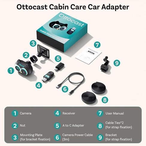 OTTOCAST Cabin Care 2-in-1 Baby Car Camera & Wireless CarPlay Adapter, 1080P Rear Seat View on Car Screen, No Extra Screen, No-Glow Night Vision, 150° Wide Angle, Easy Install, No Android Support in Kuwait