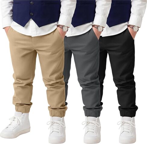 Yooo's Vivi 3 Pack Baby and Toddler Boys Pants Kids Chino Pants Pull on Uniform Joggers with Pockets Size 12 M-5 T in Kuwait