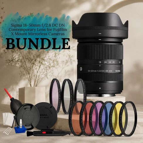 Sigma 18-50mm f/2.8 DC DN Contemporary Lens for Fujifilm X Mount Mirrorless Cameras – Bundle with 3PC Filter Kit, 6PC Gradual Filter Set, Lens Pen, Dust Blower, Starter Cleaning Kit & Many More in Kuwait