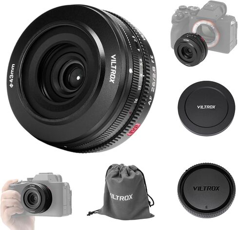 VILTROX 26mm F2.8 EVO E-Mount Pancake Lens Auto Focus 26mm F2.8 FE Full Frame Wide Angle Lens for Sony a7 a7R a7S a7C a7RII a7SII a7SIII a7III a7RIII a7IV a7RIV a9 a9II in Kuwait