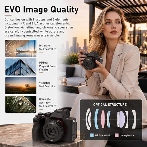 VILTROX 26mm F2.8 EVO E-Mount Pancake Lens Auto Focus 26mm F2.8 FE Full Frame Wide Angle Lens for Sony a7 a7R a7S a7C a7RII a7SII a7SIII a7III a7RIII a7IV a7RIV a9 a9II in Kuwait