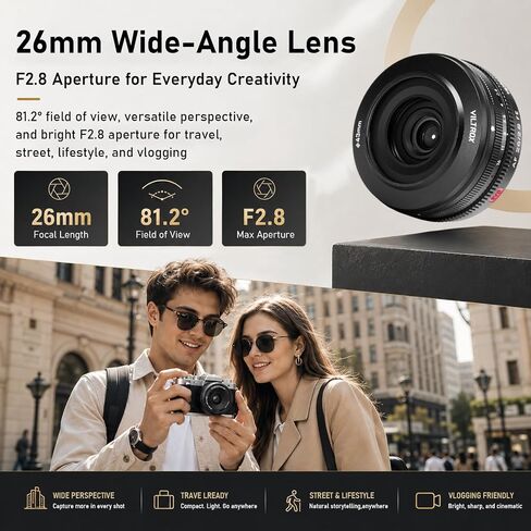 VILTROX 26mm F2.8 EVO E-Mount Pancake Lens Auto Focus 26mm F2.8 FE Full Frame Wide Angle Lens for Sony a7 a7R a7S a7C a7RII a7SII a7SIII a7III a7RIII a7IV a7RIV a9 a9II in Kuwait