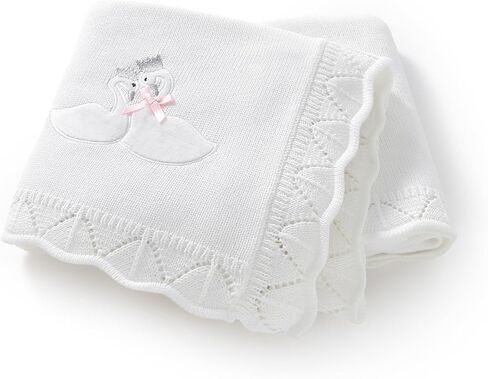 LAWKUL Cotton Baby Blanket for Girls Boys, 31.5x40 Inch (White) | Crochet Knit, Neutral, Crib Nursery Receiving Swaddle, Cute Embroidered in Kuwait