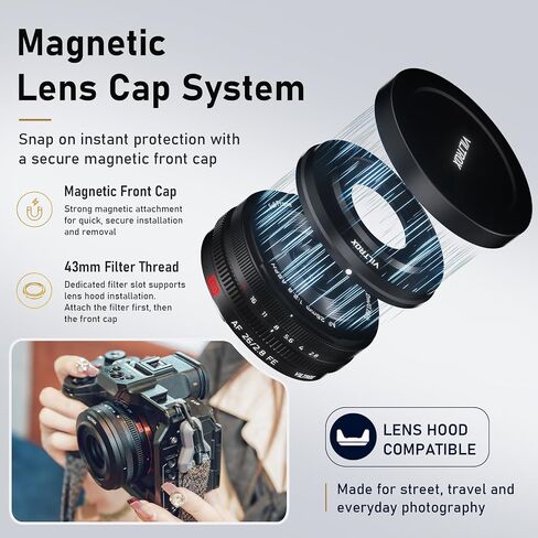 VILTROX 26mm F2.8 EVO E-Mount Pancake Lens Auto Focus 26mm F2.8 FE Full Frame Wide Angle Lens for Sony a7 a7R a7S a7C a7RII a7SII a7SIII a7III a7RIII a7IV a7RIV a9 a9II in Kuwait
