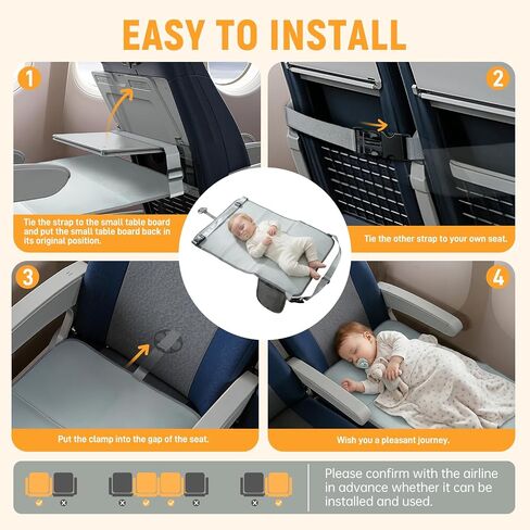 Toddler Airplane Bed, Grey | Airplane Travel Essentials, Plane Seat Extender for Kids, Portable Plane Travel Bed, For Long Flight Flying in Kuwait