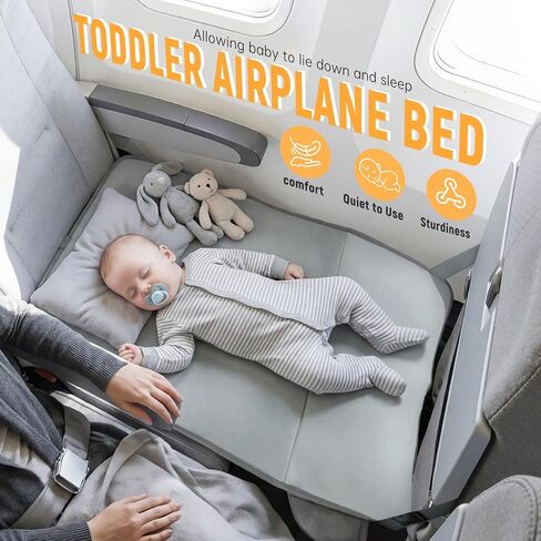 Toddler Airplane Bed, Grey | Airplane Travel Essentials, Plane Seat Extender for Kids, Portable Plane Travel Bed, For Long Flight Flying in Kuwait
