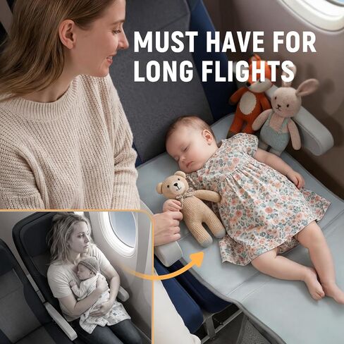 Toddler Airplane Bed, Grey | Airplane Travel Essentials, Plane Seat Extender for Kids, Portable Plane Travel Bed, For Long Flight Flying in Kuwait