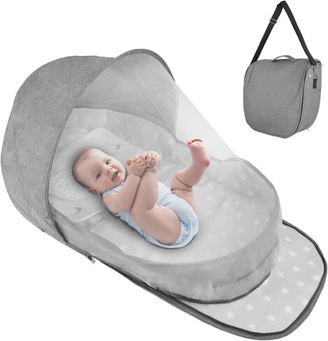 ISELECTOR Portable Bassinet for Baby Travel & Home - Lightweight Foldable Bedside Sleeper with Breathable Mesh, Carry Bag & Storage Pocket, Compact Bassinets for Newborn Infant, Safe Cosleeping Design in Kuwait