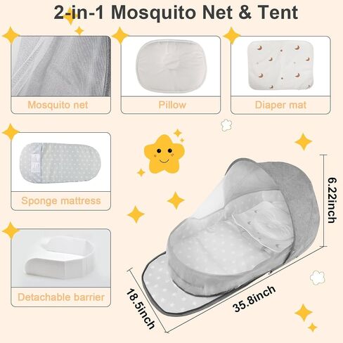 ISELECTOR Portable Bassinet for Baby Travel & Home - Lightweight Foldable Bedside Sleeper with Breathable Mesh, Carry Bag & Storage Pocket, Compact Bassinets for Newborn Infant, Safe Cosleeping Design in Kuwait