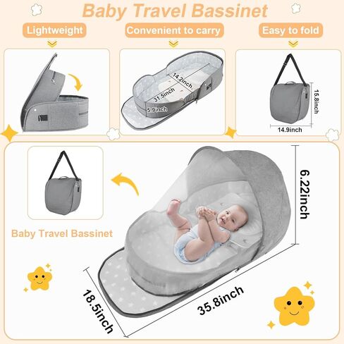 ISELECTOR Portable Bassinet for Baby Travel & Home - Lightweight Foldable Bedside Sleeper with Breathable Mesh, Carry Bag & Storage Pocket, Compact Bassinets for Newborn Infant, Safe Cosleeping Design in Kuwait