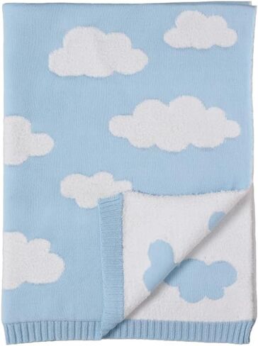 Living Textiles 100% Cotton Knit Soft Baby Blanket Reversible Premium Cozy Fabric for Best Comfort - Infant, Toddler, Newborn, Nursery, Boy, Unisex, Swaddle, Receiving,Crib, Stroller,Gift, Grey Stars in Kuwait