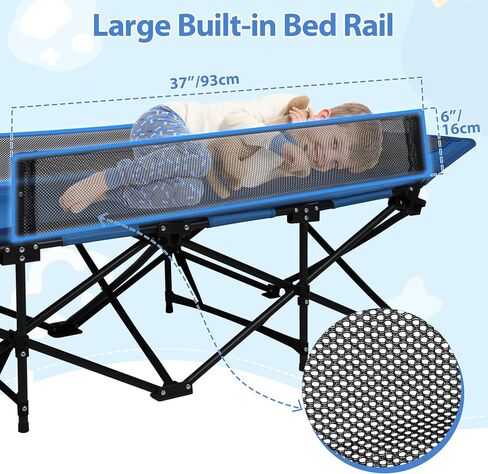 REDCAMP Kids Cot for Camping 2-7 Years, Portable Travel Toddler Cot Bed | with Guardrail, Lightweight for Outdoor Indoor Home, Blue in Kuwait