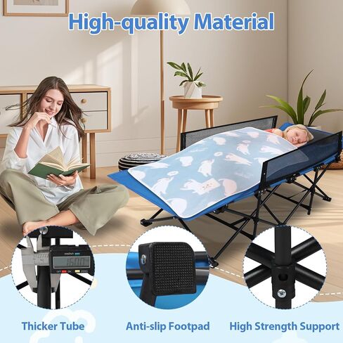 REDCAMP Kids Cot for Camping 2-7 Years, Portable Travel Toddler Cot Bed | with Guardrail, Lightweight for Outdoor Indoor Home, Blue in Kuwait