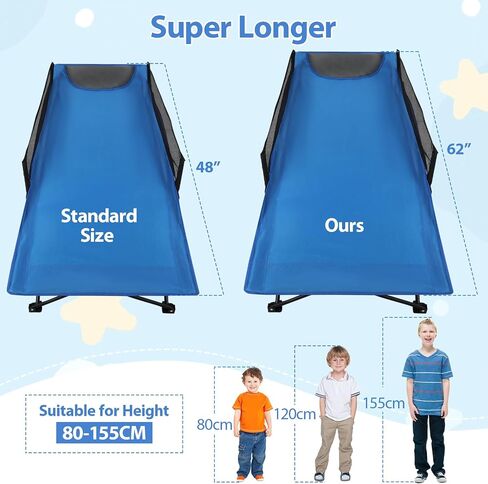 REDCAMP Kids Cot for Camping 2-7 Years, Portable Travel Toddler Cot Bed | with Guardrail, Lightweight for Outdoor Indoor Home, Blue in Kuwait