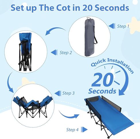 REDCAMP Kids Cot for Camping 2-7 Years, Portable Travel Toddler Cot Bed | with Guardrail, Lightweight for Outdoor Indoor Home, Blue in Kuwait