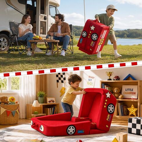 Vamcheer Toddler Travel Bed Foldable Racing Car Style Red 54''x25''x7'' | Foldable Portable Floor Bed for Home, Soft Foam & Washable Cover, Easy to Carry No Assembly, Used for for Camping, Hotels in Kuwait