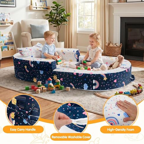 2-in-1 Toddler Travel Bed, Portable Foldable Toddler Floor Bed Converts to Soft Sofa, Kids Travel Couch with Removable Washable Cover, Ideal for Camping, Picnic, Hotel & Sleepovers in Kuwait