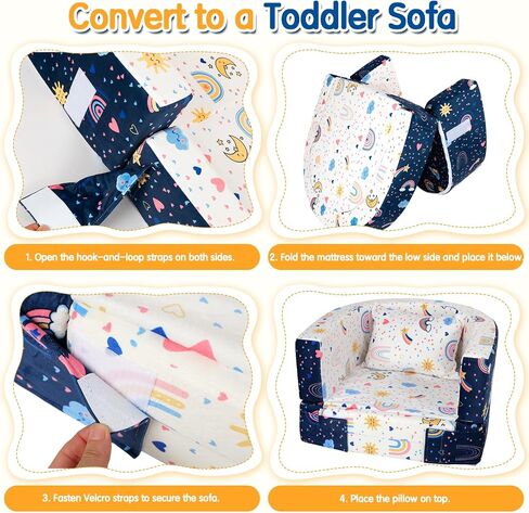 2-in-1 Toddler Travel Bed, Portable Foldable Toddler Floor Bed Converts to Soft Sofa, Kids Travel Couch with Removable Washable Cover, Ideal for Camping, Picnic, Hotel & Sleepovers in Kuwait