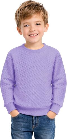 Haloumoning Toddler Baby Boy Quilted Sweatshirt Crewneck Pullover Tops | Little Kids Warm Sweatshirts, Fall Winter Fashion Clothes 9M-8Y in Kuwait