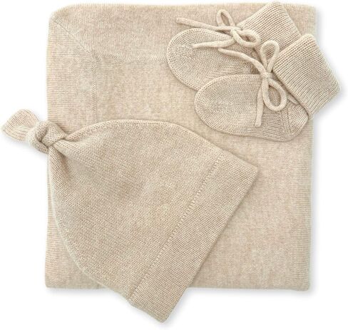 Jet&Bo BABY 100% Cashmere Baby Blanket, Beanie and Booties Gift Set Luxe Knit Brown Sugar – Unisex, Size 0-6 Months - Gift Box and Card Included in Kuwait