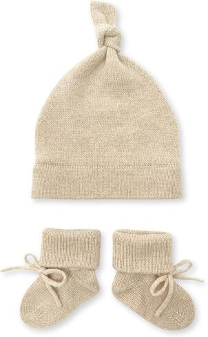 Jet&Bo BABY 100% Cashmere Baby Blanket, Beanie and Booties Gift Set Luxe Knit Brown Sugar – Unisex, Size 0-6 Months - Gift Box and Card Included in Kuwait