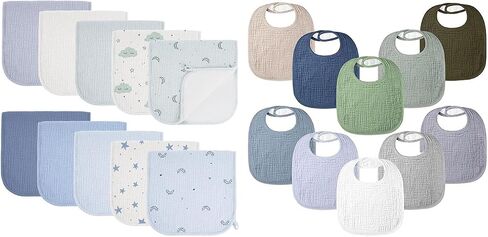 Bearmoss 10 PCS 100% Cotton Muslin Baby Bibs & 10 Pack Muslin Burp Cloths in Kuwait