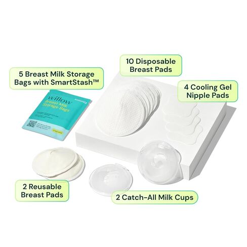 Willow - Breastfeeding Essentials Care Kit - Breast Pads & Nipple Pads | Includes Catch-All Cups, gel nipple pads, reusable & disposable breast pads, free feeding course & lactation support in Kuwait