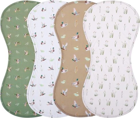 4 PCS Mallard Duck Baby Burp Cloths, Muslin Duck Hunting Newborn Spit up Rags 19 X 9 Inch Absorbent Burping Towel for Newborn Nursery Infant Boy Girls in Kuwait