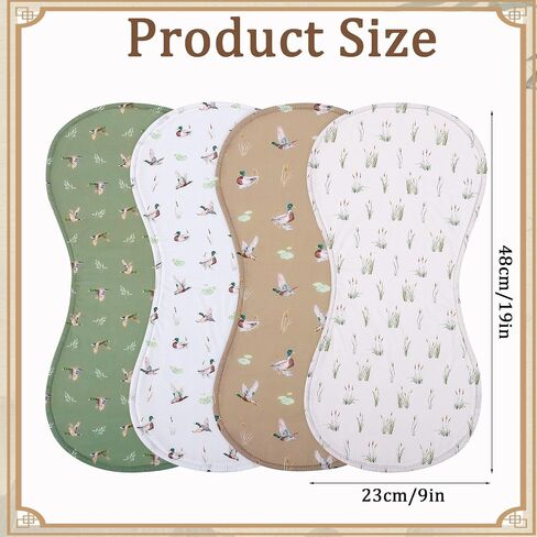 4 PCS Mallard Duck Baby Burp Cloths, Muslin Duck Hunting Newborn Spit up Rags 19 X 9 Inch Absorbent Burping Towel for Newborn Nursery Infant Boy Girls in Kuwait