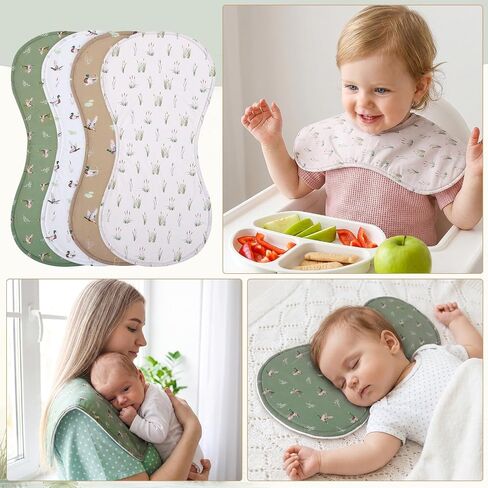4 PCS Mallard Duck Baby Burp Cloths, Muslin Duck Hunting Newborn Spit up Rags 19 X 9 Inch Absorbent Burping Towel for Newborn Nursery Infant Boy Girls in Kuwait