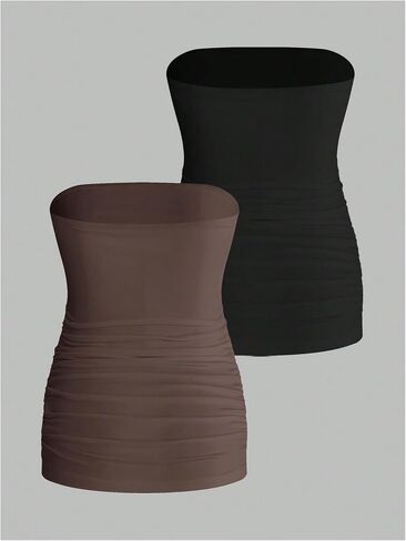 MakeMeChic Women's Maternity Tops 2 Pack Strapless Tube Tops Fall Outfits | Maternity Outfits, Ruched Open Back Tops for Women, Tube Tops for Women in Kuwait