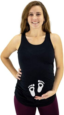 Tstars Very Cute Baby Footprints - Pregnant Mom to Be Maternity Tank Top Medium Black in Kuwait