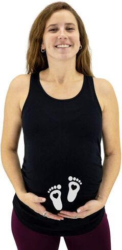 Tstars Very Cute Baby Footprints - Pregnant Mom to Be Maternity Tank Top Medium Black in Kuwait