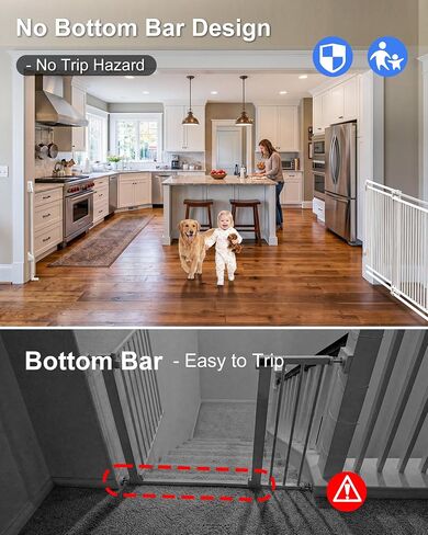 Betertek 58-108" Extra Wide Baby Gate for Large Openings-No Bottom Bar&Extra Wide Walk Thru Door, Chew&Impact Resistant Metal Heavy Duty Dog Gate, Hardware Mount Safety Indoor Extra Long Pet Gate in Kuwait