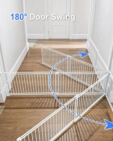 Betertek 58-108" Extra Wide Baby Gate for Large Openings-No Bottom Bar&Extra Wide Walk Thru Door, Chew&Impact Resistant Metal Heavy Duty Dog Gate, Hardware Mount Safety Indoor Extra Long Pet Gate in Kuwait