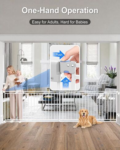 Betertek 58-108" Extra Wide Baby Gate for Large Openings-No Bottom Bar&Extra Wide Walk Thru Door, Chew&Impact Resistant Metal Heavy Duty Dog Gate, Hardware Mount Safety Indoor Extra Long Pet Gate in Kuwait