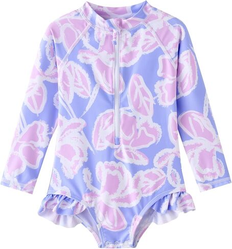 Baby Girls' Long Sleeve One Piece Swimsuits Zip Toddler Rashguard | Bathing Suits with Zipper UPF 50+ Sun Protection Swimwear Ruffle Floral Printed Snap(s) in Kuwait
