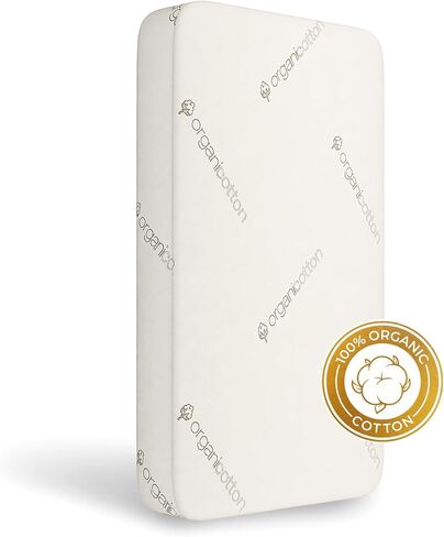 Crib & Toddler Mattress, 100% Organic Cotton Cover, Breathable, Premium Foam Interior, 5’’ Thickness Firm, Fits Any Standard Size Baby Crib & Toddler Bed in Kuwait