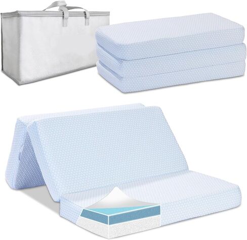Trifold Pack and Play Mattress,38"x26" Double-Layer Memory Foam | Portable,Carry Bag,Removable Cover,Machine-Washable,Soft,Breathable,Pack n Play Mattress in Kuwait