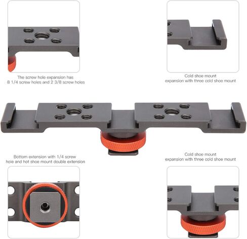 3 in 1 Hot Shoe Mount Adapter, Extension Bar Bracket Stand with 3pcs Hot Shoe Mount for Camera Mobile Phone Rabbit Cage (Black) in Kuwait