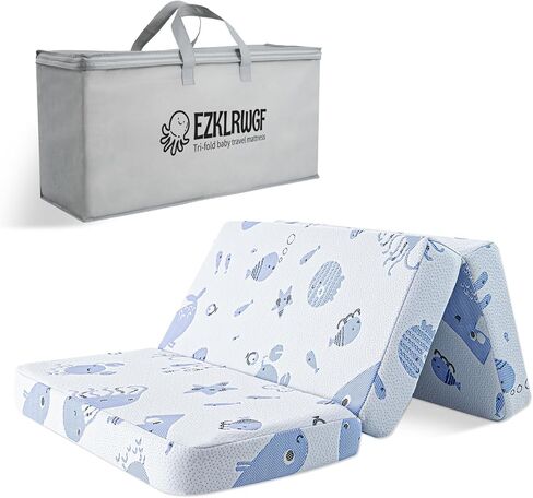 Trifold Pack and Play Mattress,Dual Sided Soft & Firm Memory Foam | Portable,Machine Washable Cover,Carry Bag,Soft,Breathable,Skin Friendly Fabric in Kuwait