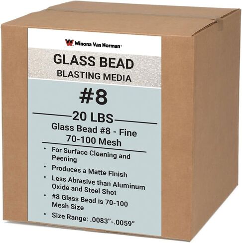 Winona Van Norman Professional #8 Glass Bead Blasting Media (70-100 Mesh) – Fine Abrasive for Ultra-Smooth, Bright Finish, Precision Peening, and Gentle Cleaning (20lbs) in Kuwait