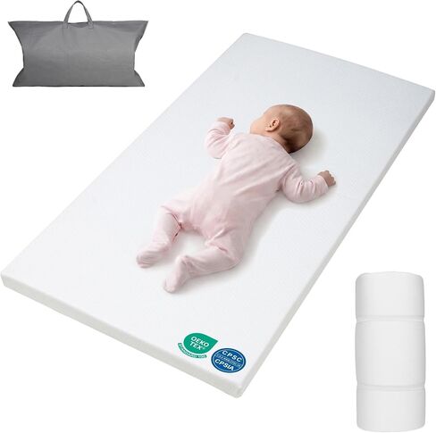 2'' Portable Full Size Crib Mattress for Toddler Floor Bed | Portable Baby Crib Mattress Breathable, 52x27.5 Inch Travel Foam Waterproof Mattresses for Baby Bed, Washable Cover in Kuwait