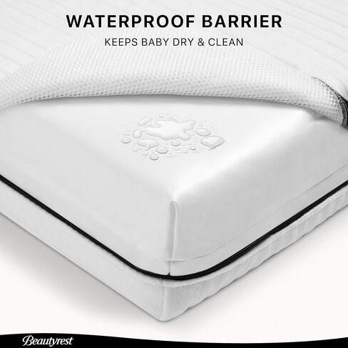 Beautyrest Black BreatheCool 2-Stage Crib and Toddler Mattress - Breathable & Machine Washable Cover - GREENGUARD Gold – Waterproof, White in Kuwait