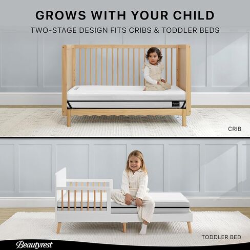 Beautyrest Black BreatheCool 2-Stage Crib and Toddler Mattress - Breathable & Machine Washable Cover - GREENGUARD Gold – Waterproof, White in Kuwait